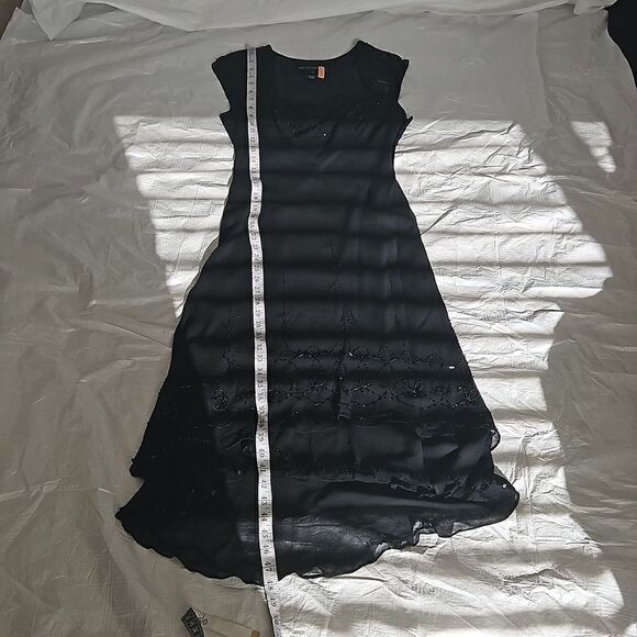 Jones New York Ladies Silk Cowl Neckline Beaded High Low Midi Dress Size6 Black - Picture 10 of 16